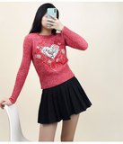Custom Embroidery Cashmere sweater women's round neck loose Pullover Sweater heart
