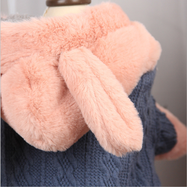 Warm dog clothes knitted rabbit ears four feet thickened medium and small dog clothes