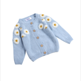 Children's sweater cardigan light blue solid Daisy manual embroidery